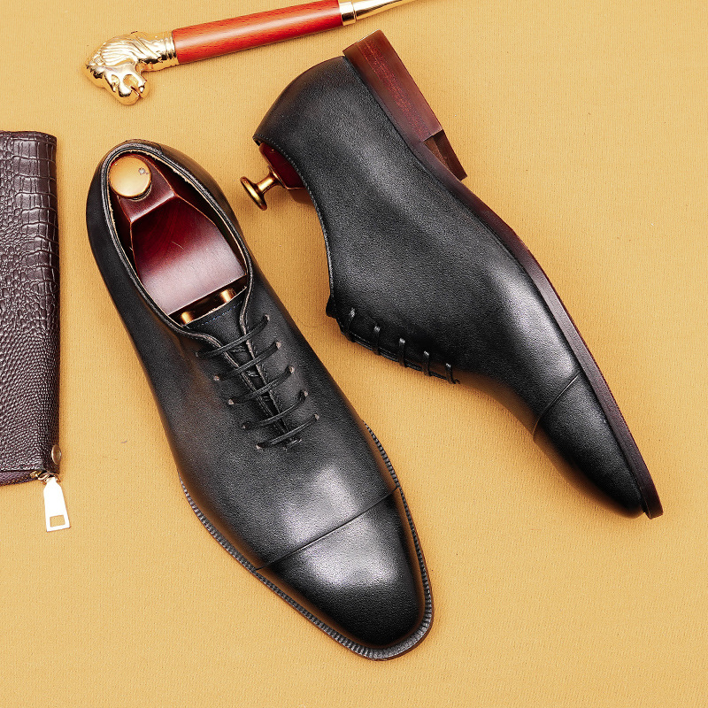 [Vip Ready Stock] Three-Joint Oxford Leather Shoes for Men, Genuine Leather Cowhide Lining, Pointed Toe Business Formal Export Men's Shoes