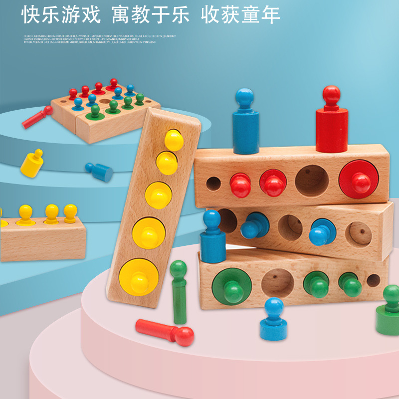 Montessori Cylinder Color Cognitive Socket Children's Early Education Educational Assembled Teaching Aids Montessori Wooden Toys