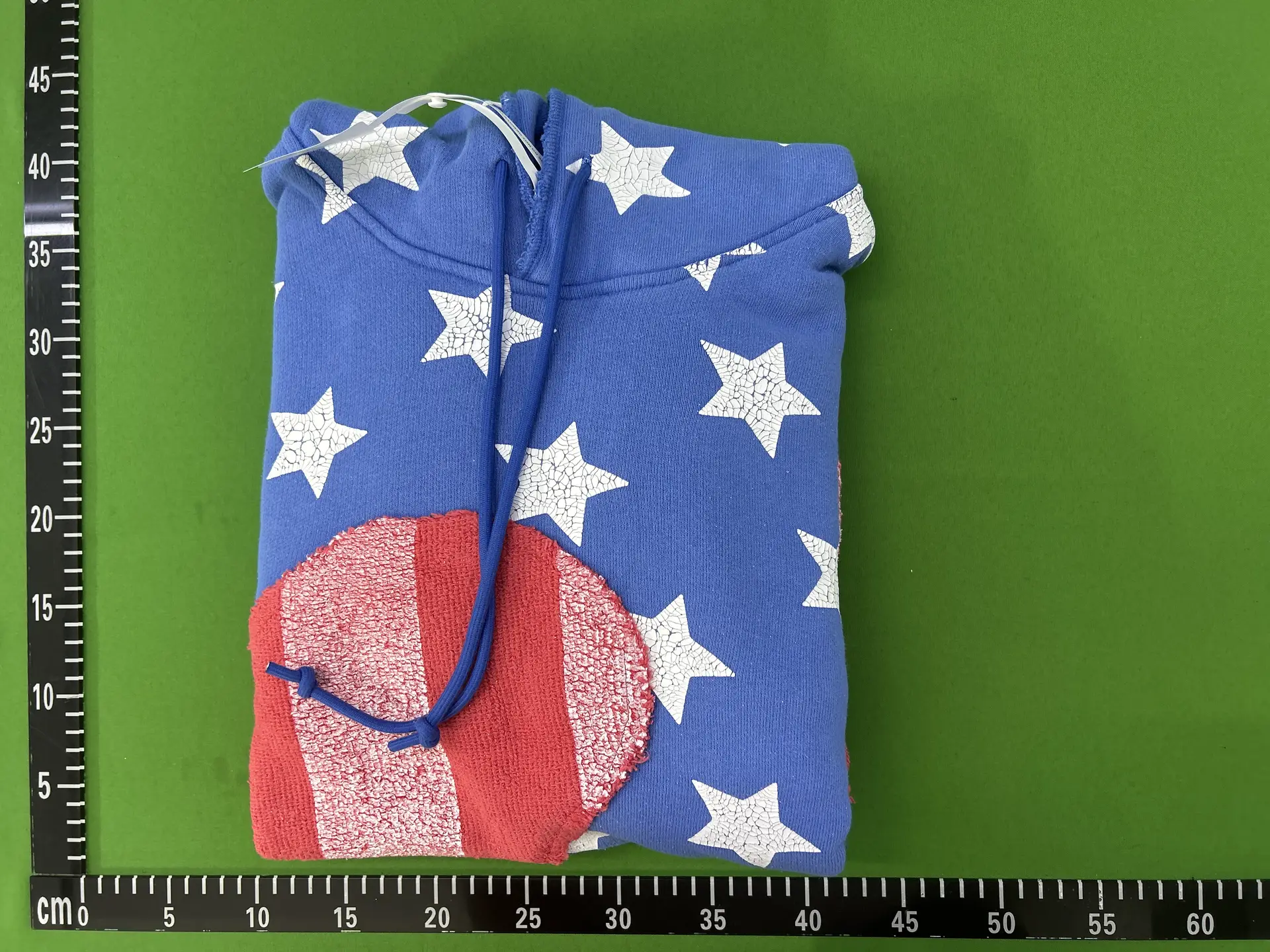 Erl Star Flag Red and Blue Contrast Washed Crackle Print California Street Style Pullover Sweatshirt