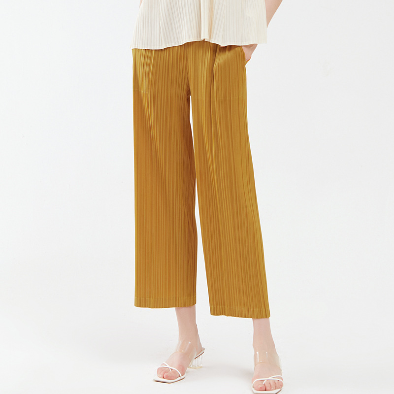 Guangzhou Thirteen Lines Women's New Solid Color Pleated Wide Leg Pants Summer Thin High Waist Long Fashionable Straight-Leg Pants