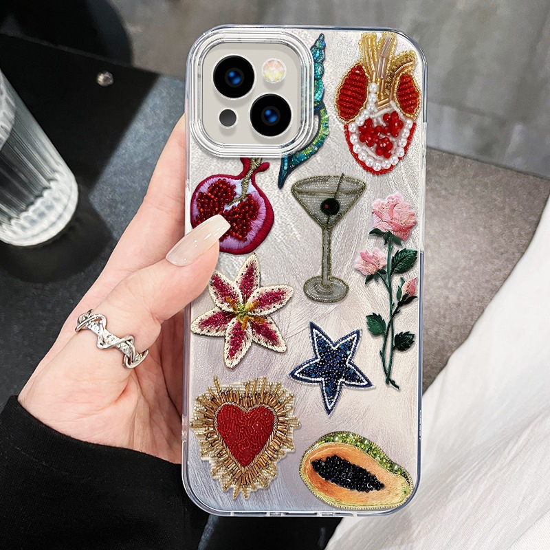 Unique Pomegranate Star Flower Feather Yarn Mobile Phone Case Suitable for 16Promax Apple Iphone15 Protective Cover 14 Stylish