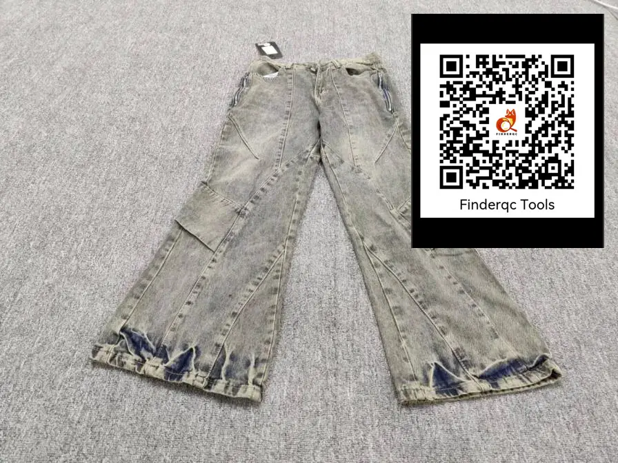 American retro Distressed Yellow Mud Washed Denim Men's High Street Stylish Patchwork Asymmetrical Drapey Bootcut Pants