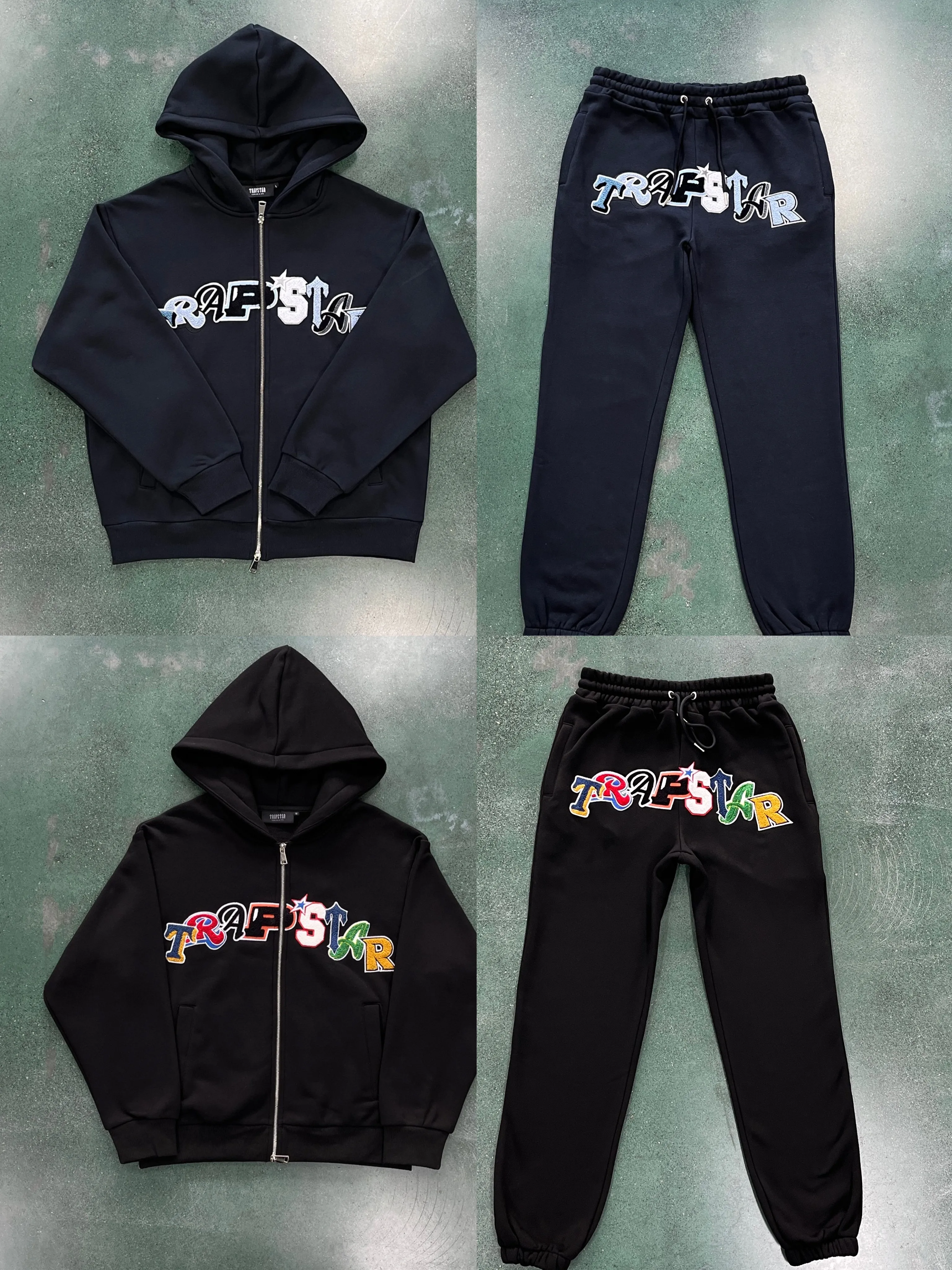 23Ss Trapstar Zipper Cardigan Hooded Sweatshirt Suit Black Colorful Embroidered Cardigan Spring & Fall Sportswear