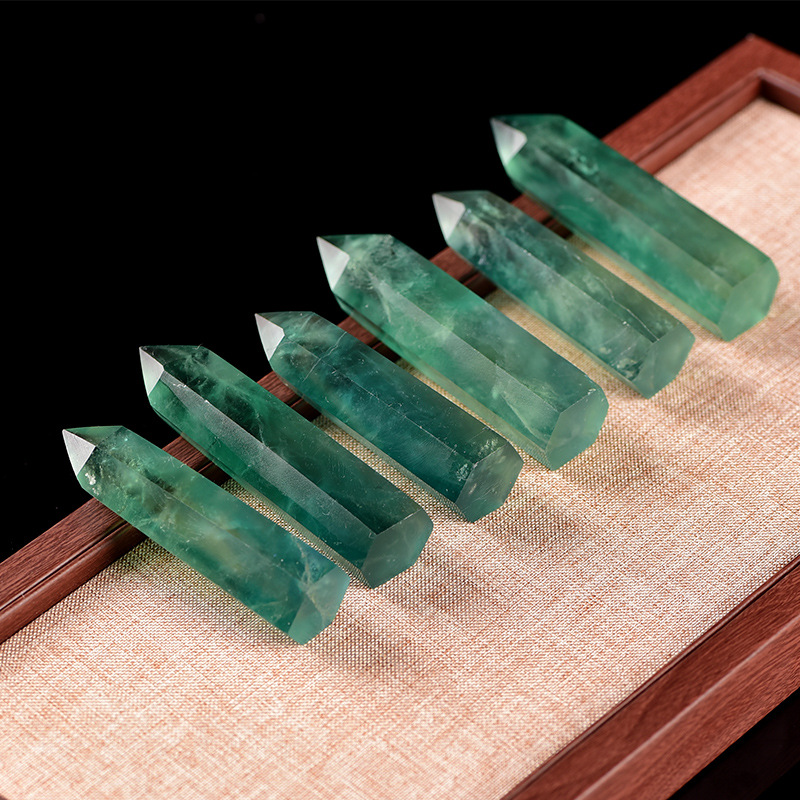 Natural Crystal Green Fluorite Crystal Column Raw Stone Single-Pointed Hexagonal Colorful Fluorite Home Desktop Decoration Business Gift