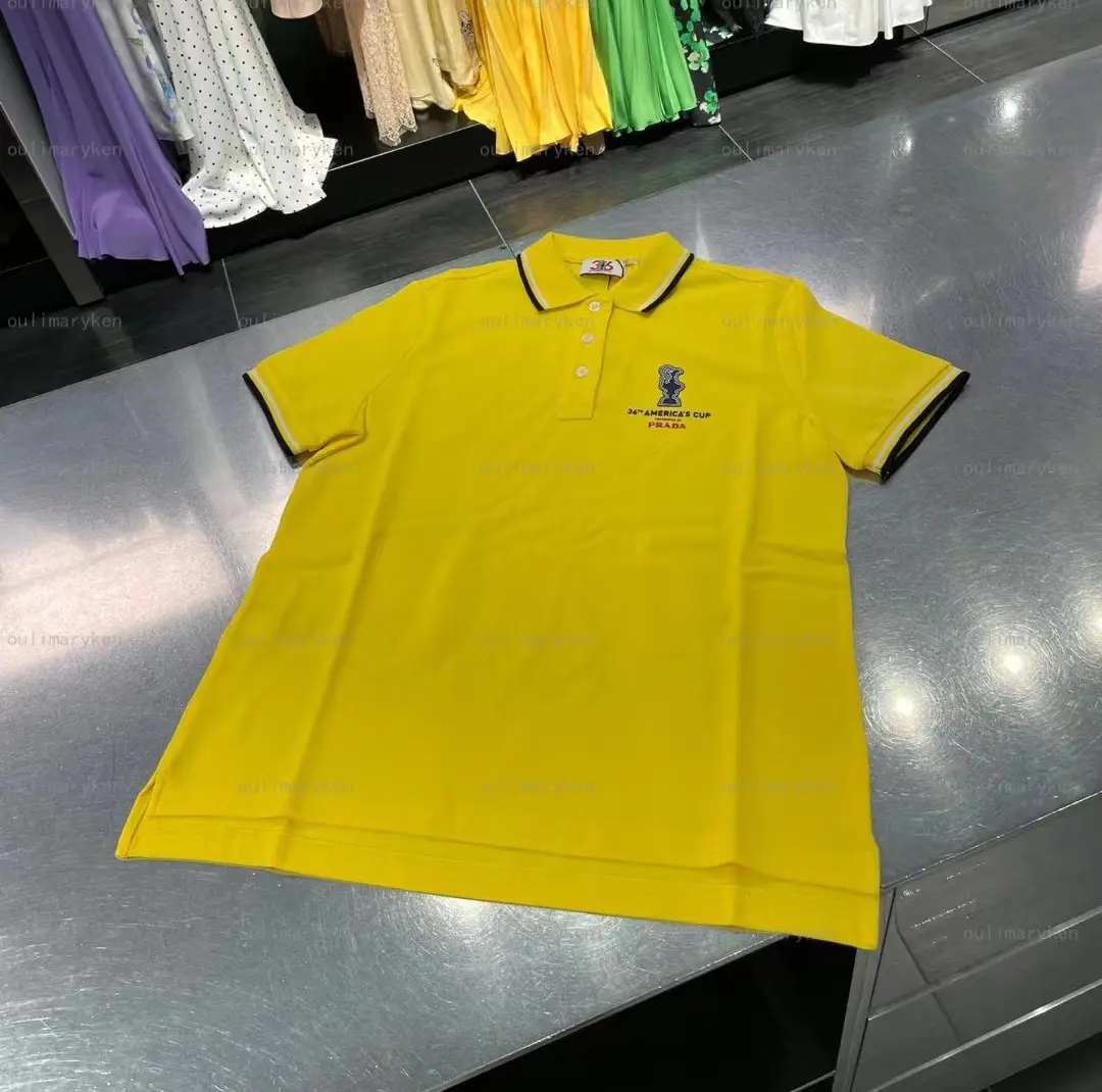 Italian Outlet Prada American Cup Collaboration Women's Short-Sleeved Lapel T-Shirt Polo Shirt Goose Yellow S Size