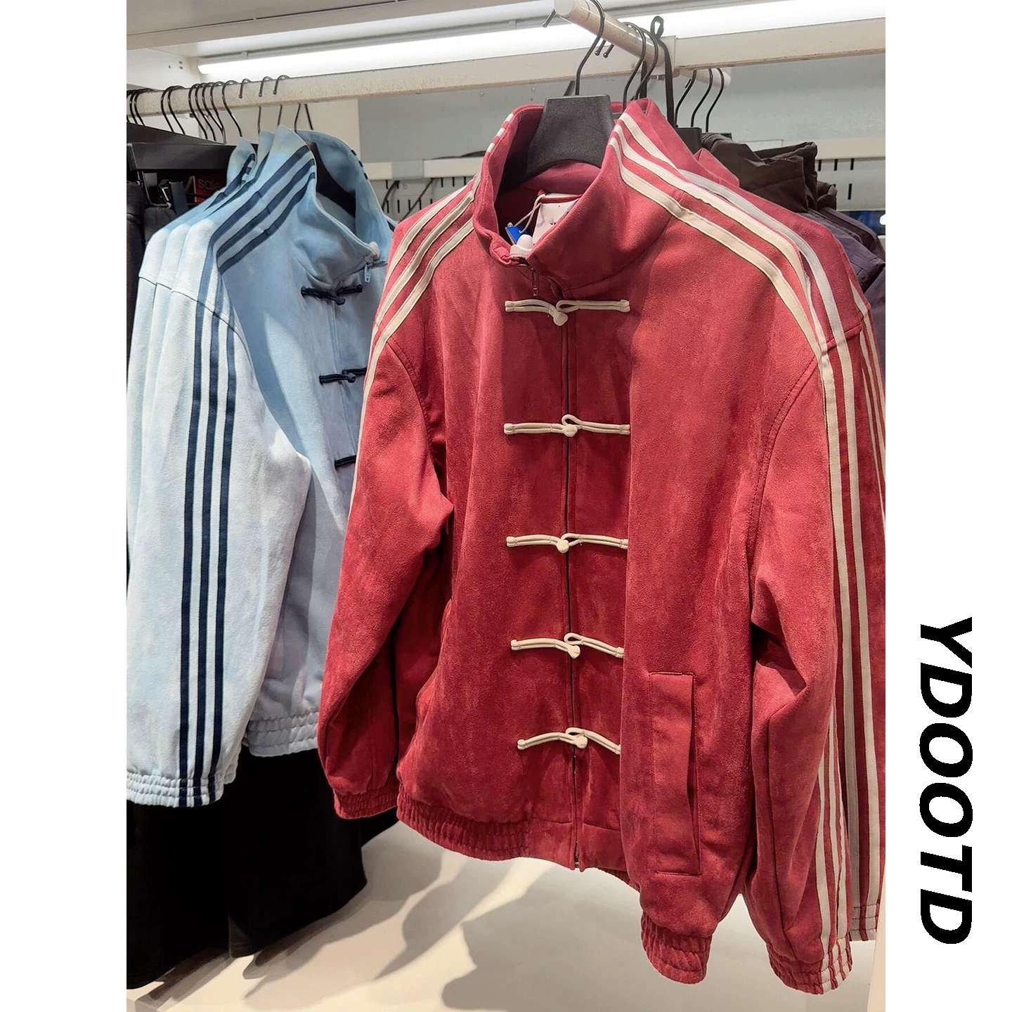 Pink new Chinese style buckle jacket for men, high-end and cool jacket, American three bar standing collar sports top
