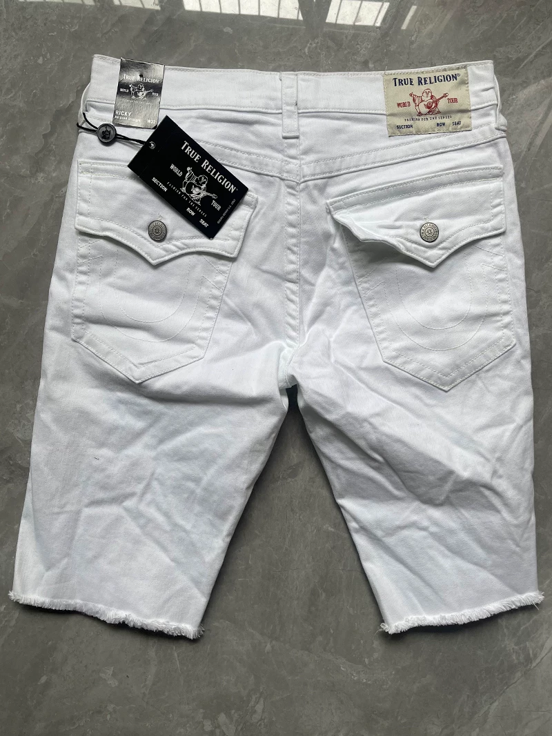Trendy Foreign Trade Brand Religious Five-Point Pants, Denim Pants with Maitreya Buddha, Large Size, White, Unisex, Ripped Casual Pants