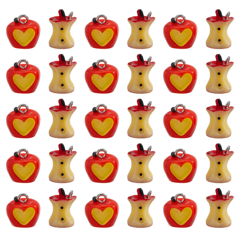 Cross-Border Hot-Selling 3D Heart-Shaped Apple Resin Pendant DIY Accessory Keychain Phone Strap Decoration Charm