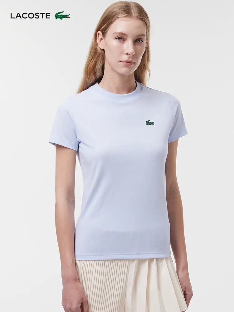 Lacoste French Crocodile Women's Clothing Summer Classic Minimalist silm Round Neck Right Shoulder Short Sleeve T-Shirt | Tf9246