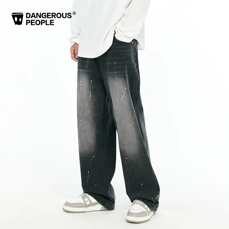 Dangerouspeople Joker Xue Dsp Splash Ink Wash Denim Loose American Trendy Straight Tube Casual pants