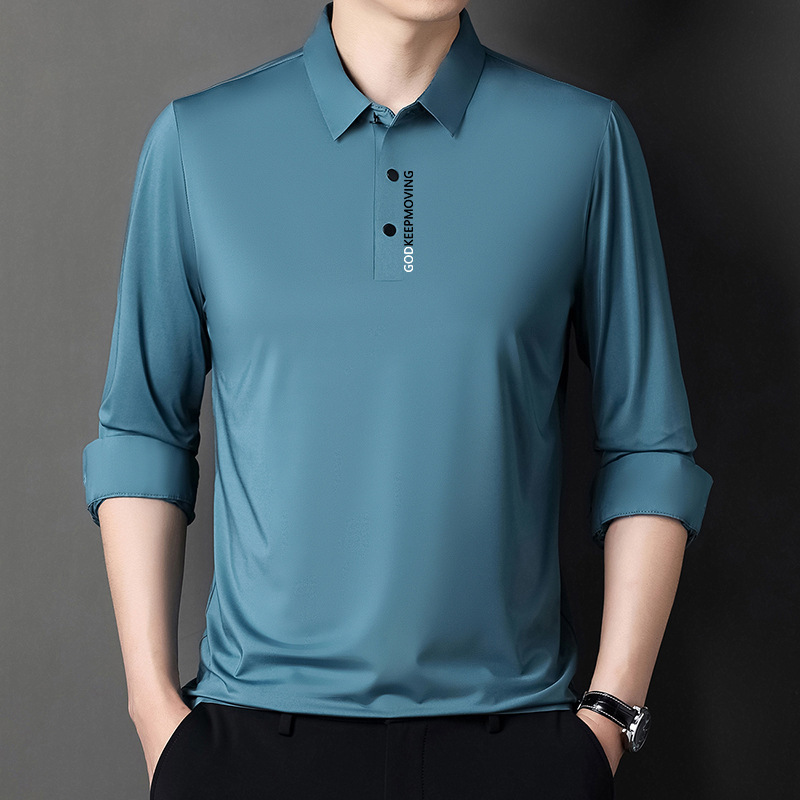 2024 new men's spring and autumn long sleeve polo shirt men's lapel simple young and middle-aged loose business one wholesale
