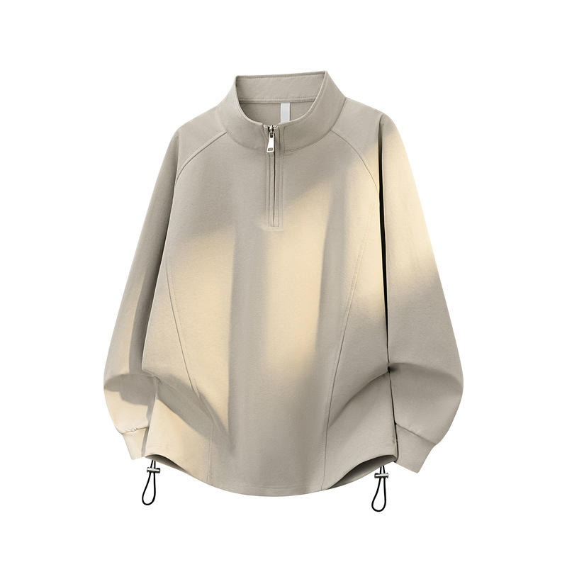 Half-Zip Stand-Up Collar Sweatshirt for Men, Casual Jacket, Spring and Autumn American Retro Long-Sleeved Half-High Collar Pullover Top