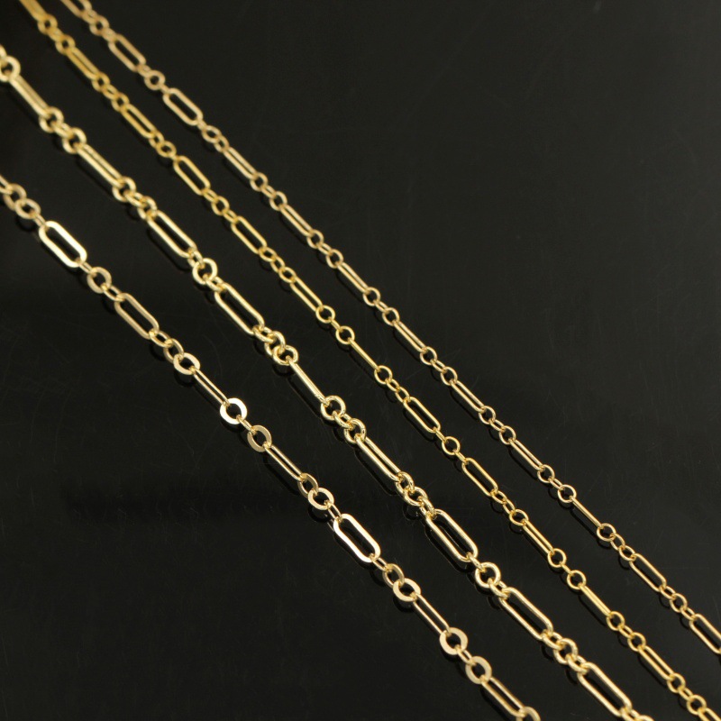 US 14K Gold Chain Hand Necklace Foot Chain 3 1 Light Body Pattern Long Square Chain Round Body Chain DIY Chain Accessories