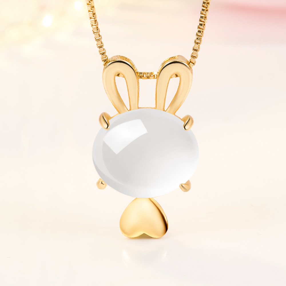 Vintage Romantic Little Red Riding Book Imitation Hetian Jade Rabbit Pendant Necklace Women's Personality Advanced Sense White Jade Rabbit Pendant