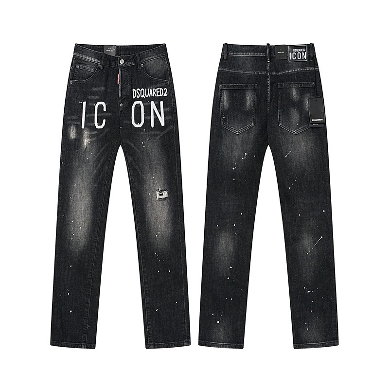 Cross-Border Foreign Trade Dsquared Men's Slim-Fit Skinny Jeans Italian Trendy Brand Washed and Distressed Jeans