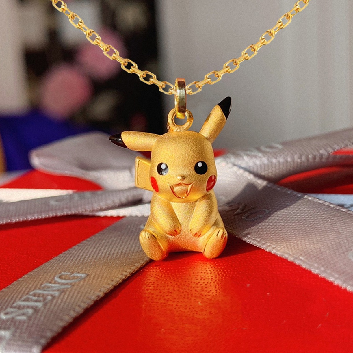 New Anti -18K Gold Pikachu Necklace Women's Treasure Dream Bikachu Solid Pendant Pendant Clavicle Chain Personalized