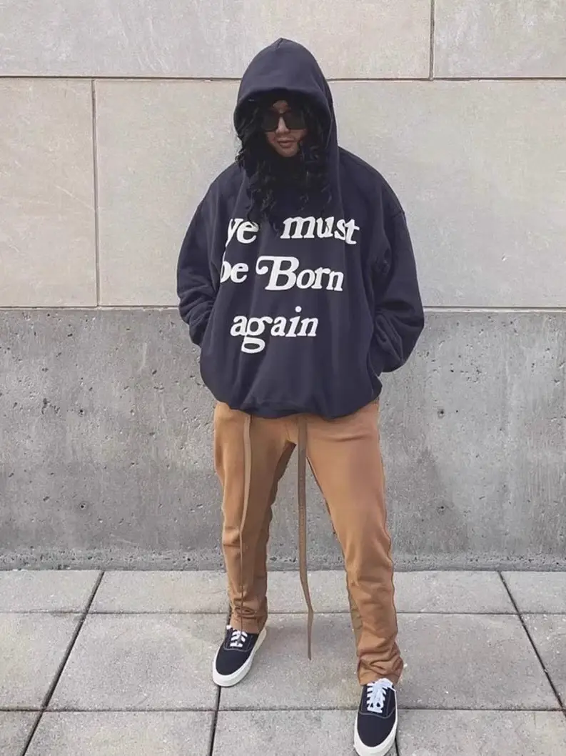 Correct Cpfm Ye Must Be Born Again Hoodie Foaming Letter Velvet Padded Hooded Sweatshirt
