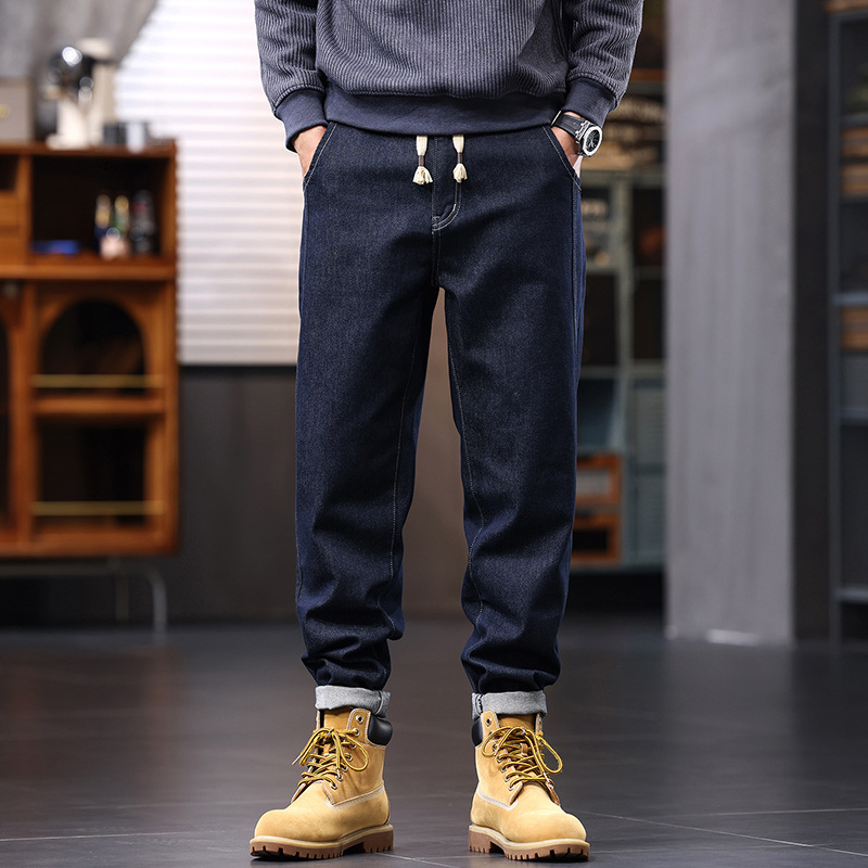 9922 | plus size Men's Fall/Winter New Fading-resistant Primary Color Jeans Men's Loose Retro Stretch Leg Pants