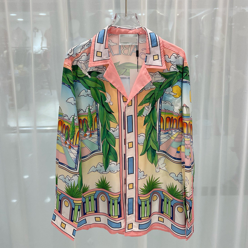 2024 spring and summer new European and American trend cross-border trade digital printing youth fashion men's long sleeve shirt tide