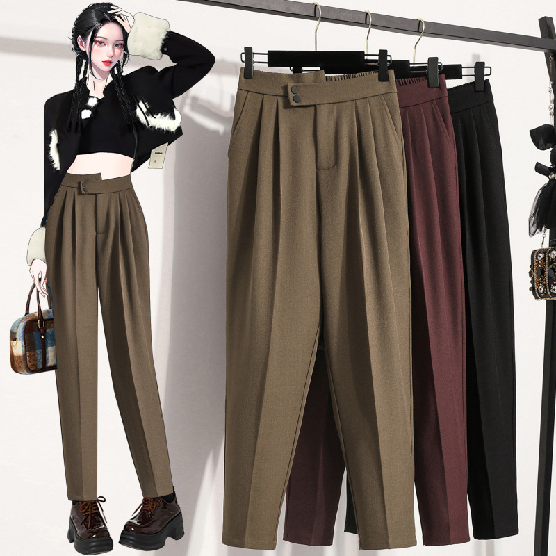 Plus-Size Women's Korean-Style High-Waisted Suit Harem Pants, New Spring/Summer Style, Hip-Covering Slimming Cropped Carrot Pants for Chubby Girls
