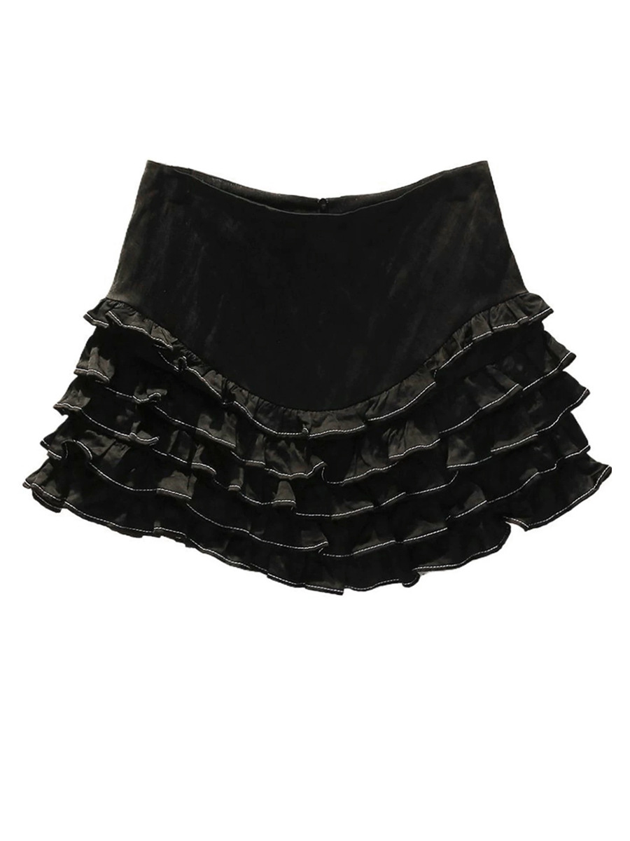 French-Style S Brand 2026 Spring/Summer New Multi-Layer Cake Skirt, Short Versatile Skirt with Visible Stitching and Ruffled Edges, Ultra-Short Skirt