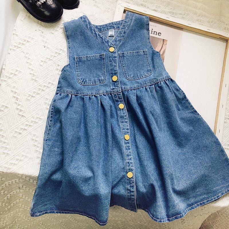 Girls' Summer Dress, Stylish Children's Trendy Brand Korean Version Internet Celebrity Fashionable Denim Princess Tank Dress