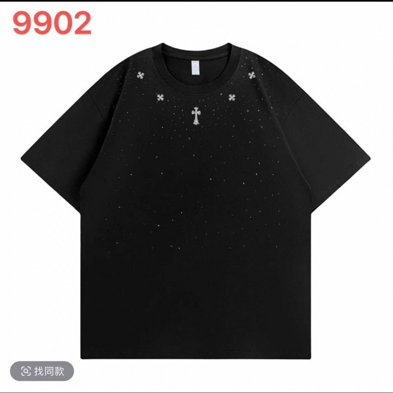 Rhinestone Loose-Fit Men's T-Shirt, New Summer Style Rhinestone Short-Sleeve T-Shirt, Starry Pattern Men's Light Luxury Versatile Trendy Top