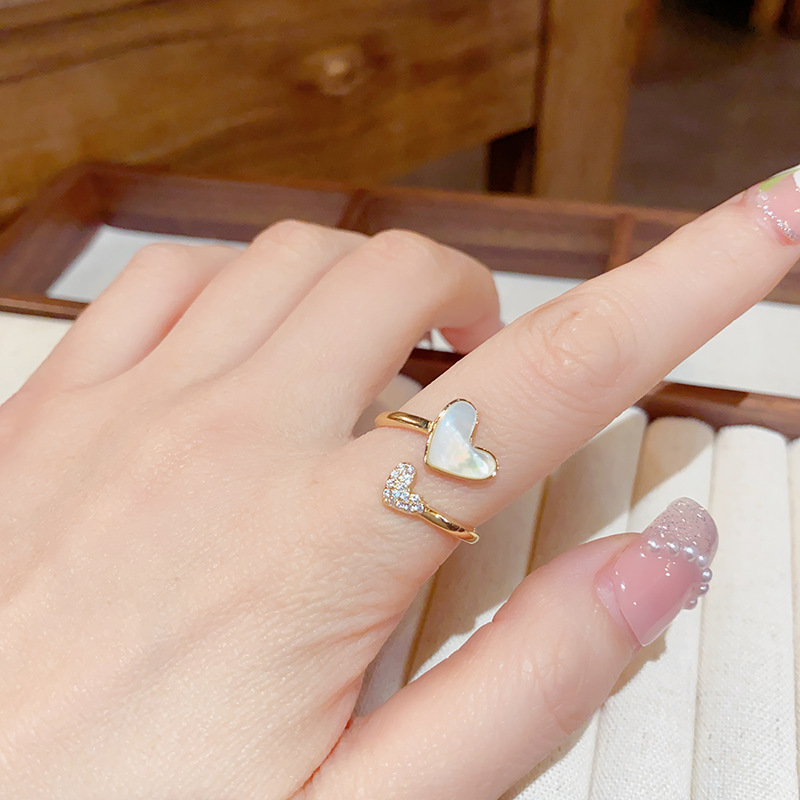 Personalized Fashion Trendy Light Luxury Shell Loving Heart Opening Ring Women's Sweet Cute High-end Cold Style Hand Jewelry