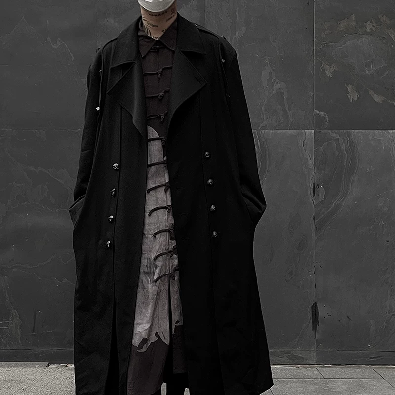 -EvanXX original Yohji Yamamoto dark style eyeball eye breasted wool coat loose long autumn/winter