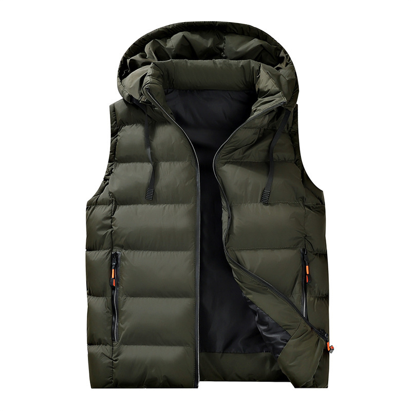 Winter Hooded Vest for Men, Plus Size, down Cotton, Fleece-Lined, Thickened, Warm, New Trendy Style, Sleeveless Jacket