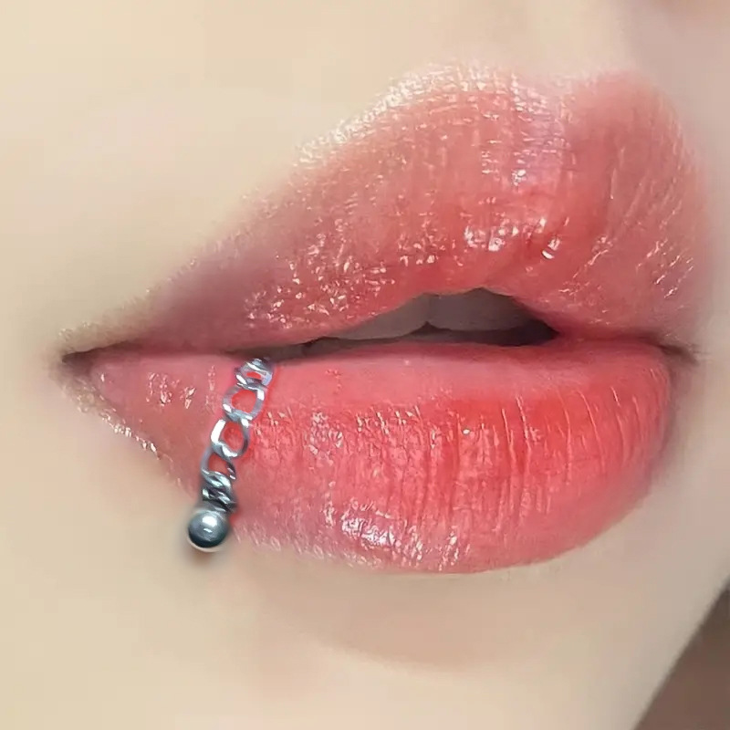 Summer Chain Lip Nail Lip Ring Removable One Nail Dual-Use Men's and Women's Titanium Steel Ball Pointy Cone Punk Piercing Jewelry