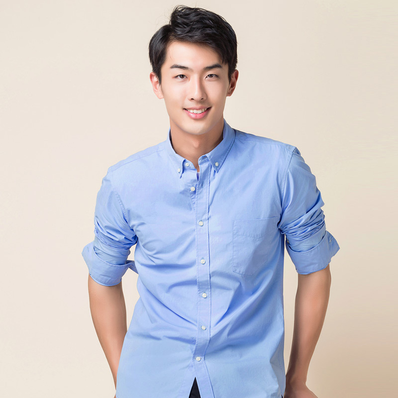 New Solid Color Washed Oxford Long Sleeve Shirt Youth All-match Daily Casual Single Wear Shirt Business Base Shirt