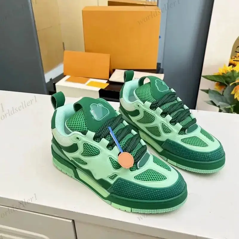 In-Stock Foreign Trade High Version Lujia Drawer Box Pure Original Genuine Leather Printed Color-Blocking Thick-Soled Height-Increasing Couple Casual Sneakers