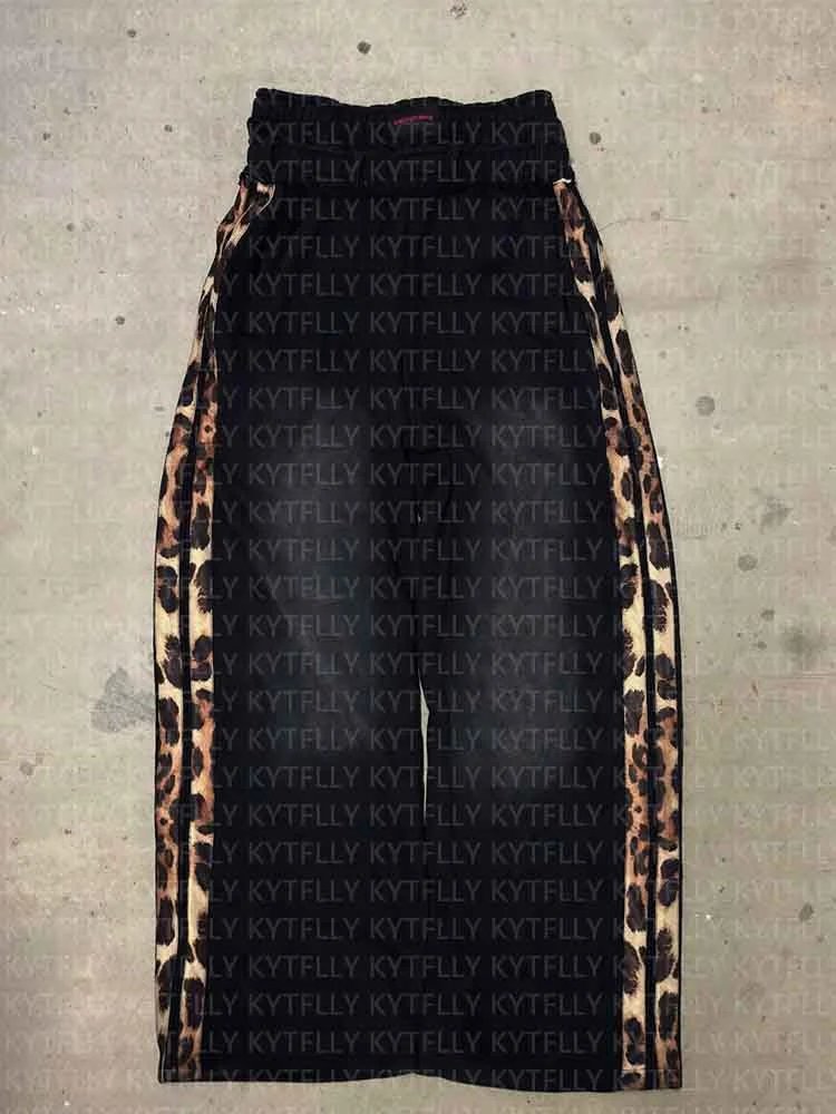 KYTFELLY Leopard Trim Wide Leg Pants