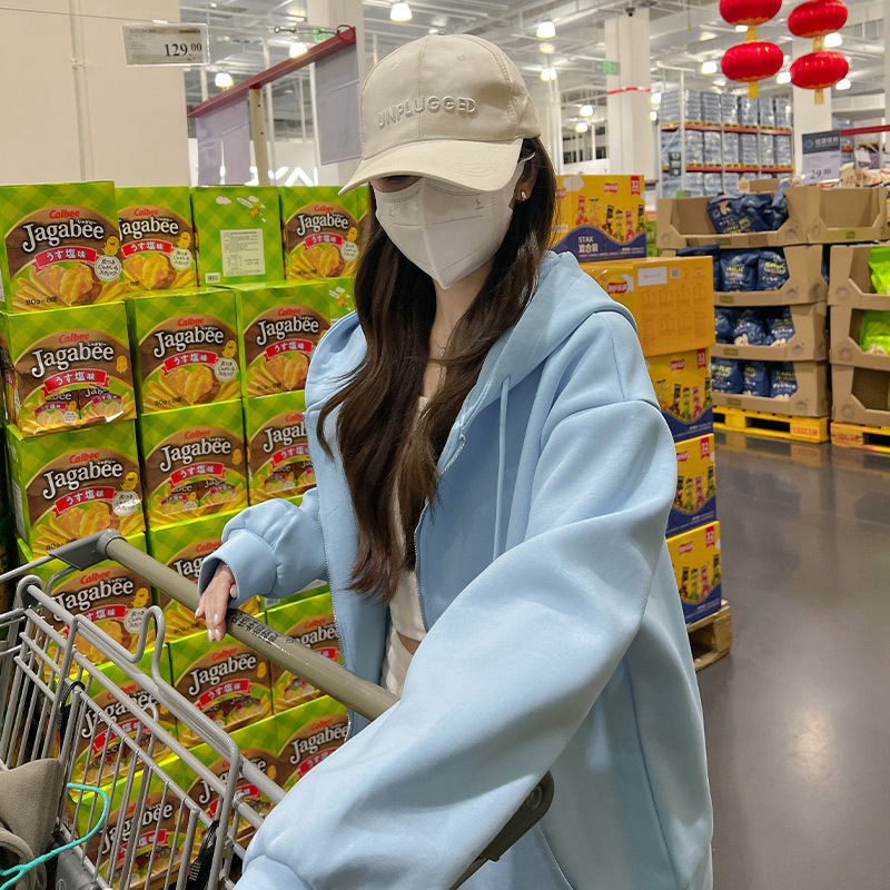 Korean-Style Loose 2026 Hooded Cardigan Sweatshirt for Women, New Autumn and Winter Zip-Up Fleece Lazy Style Jacket