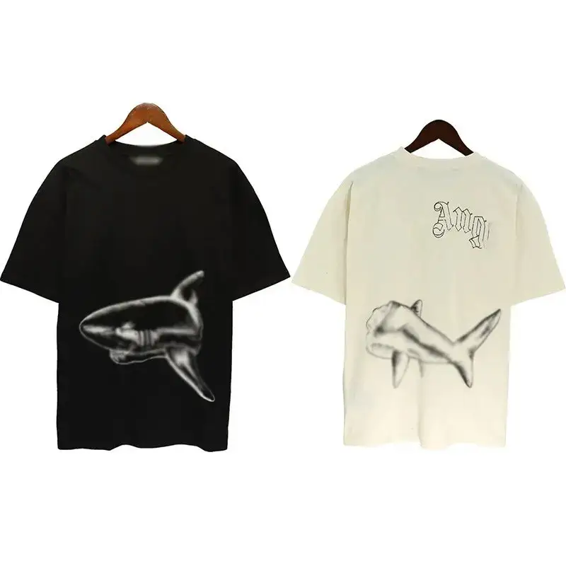 Palm Angels Shark T-shirts Black and Cream