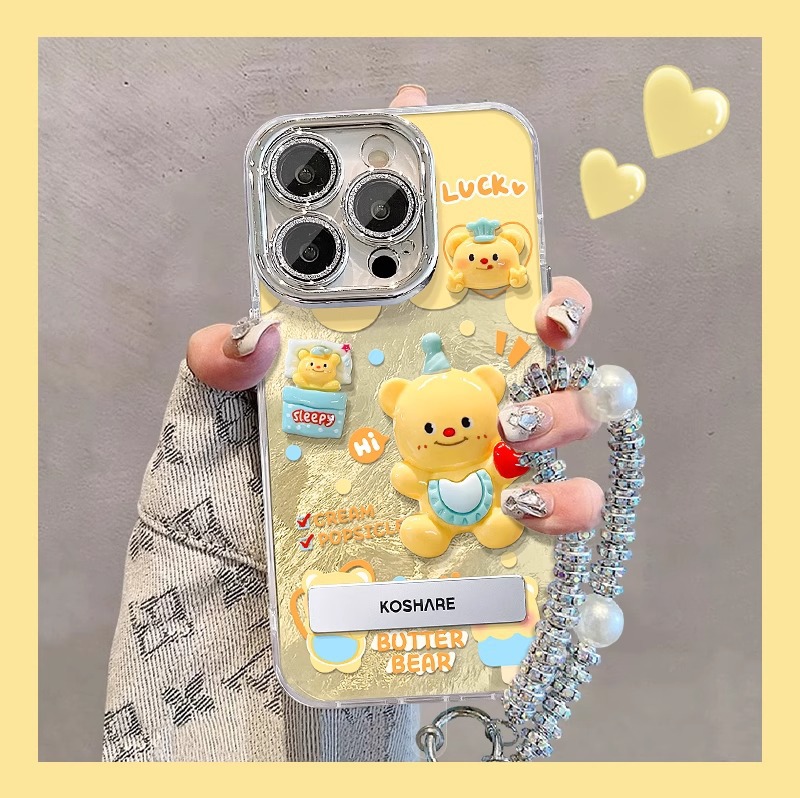 Butter Bear Doll Bracelet for Apple 16 Tin Paper Mobile Phone Case 15PRO Lens Film 14 Drop-resistant X