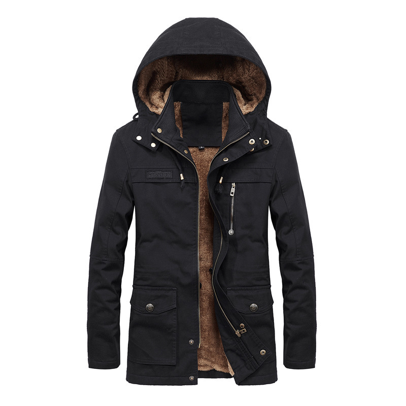 Foreign Trade Autumn and Winter New Men's Fleece Washed Casual Jacket Men's Mid-length Windbreaker Jacket Large Size Jacket