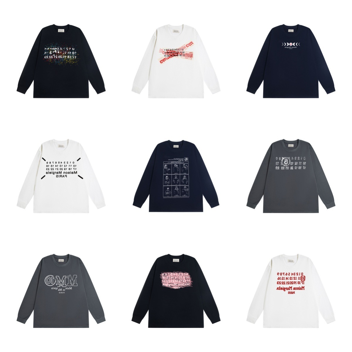 High Version Trendy Brand Mm6 Margiela Long-Sleeved Tape Coated Printed Loose T-Shirt for Men and Women Couples