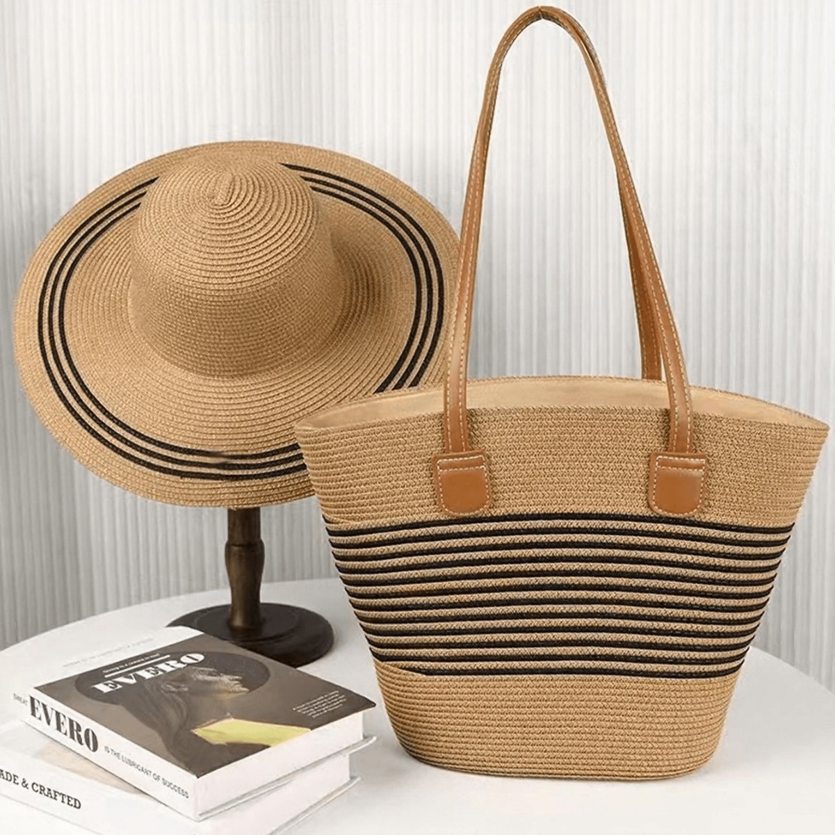 Cross-border Straw Straw Hat Bag suit Seaside Vacation Fashion All-match Sun Protection and Sunshade Travel Large Capacity Tote Bag QC-Foto von 1688 auf Qualit.ly