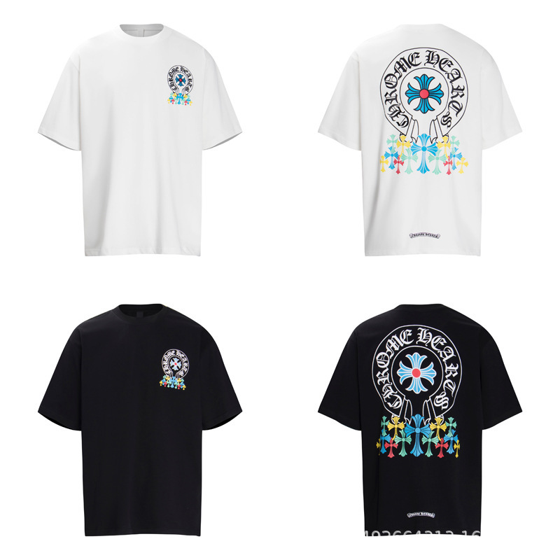 24 Cross-Border Correct Version Chrome Hearts Colorfulful Cross Printed Short-Sleeved T-Shirt for Men and Women