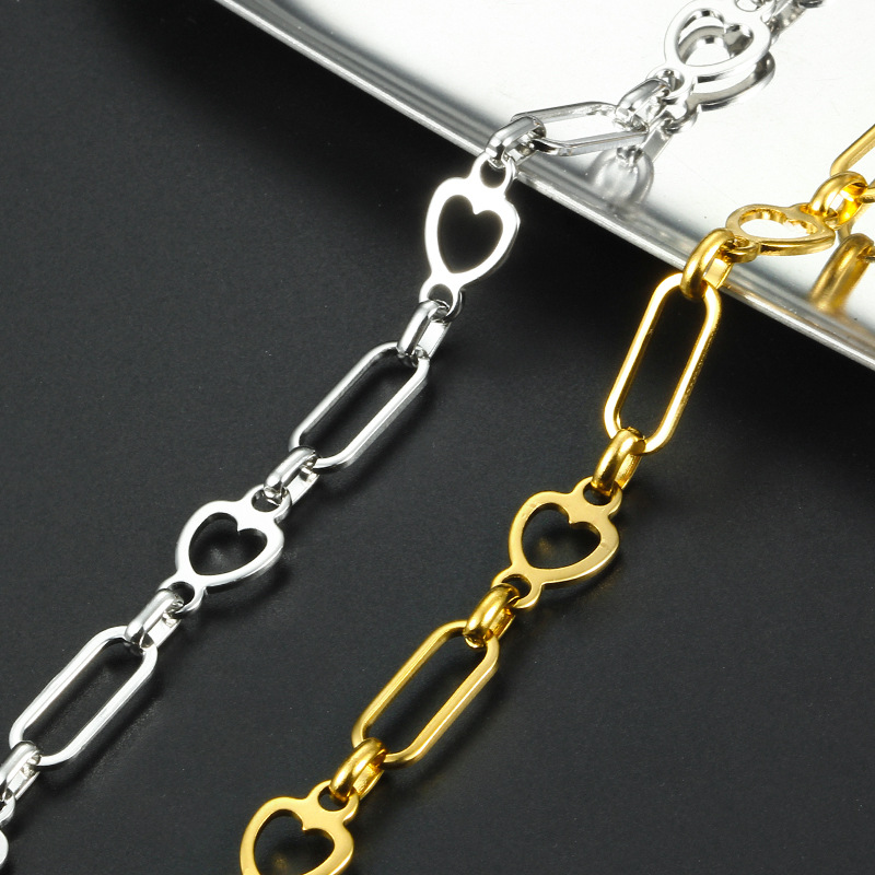 Stainless steel oval thin love chain fashion chain DIY necklace bracelet heart-shaped chain bag chain clothes hanging chain