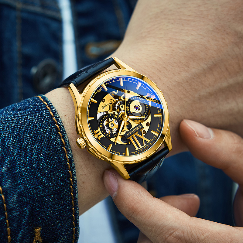 Official Fully Automatic Mechanical Watch Men's Hollow Luminous Waterproof Fashion Business Watch Factory Direct Sale