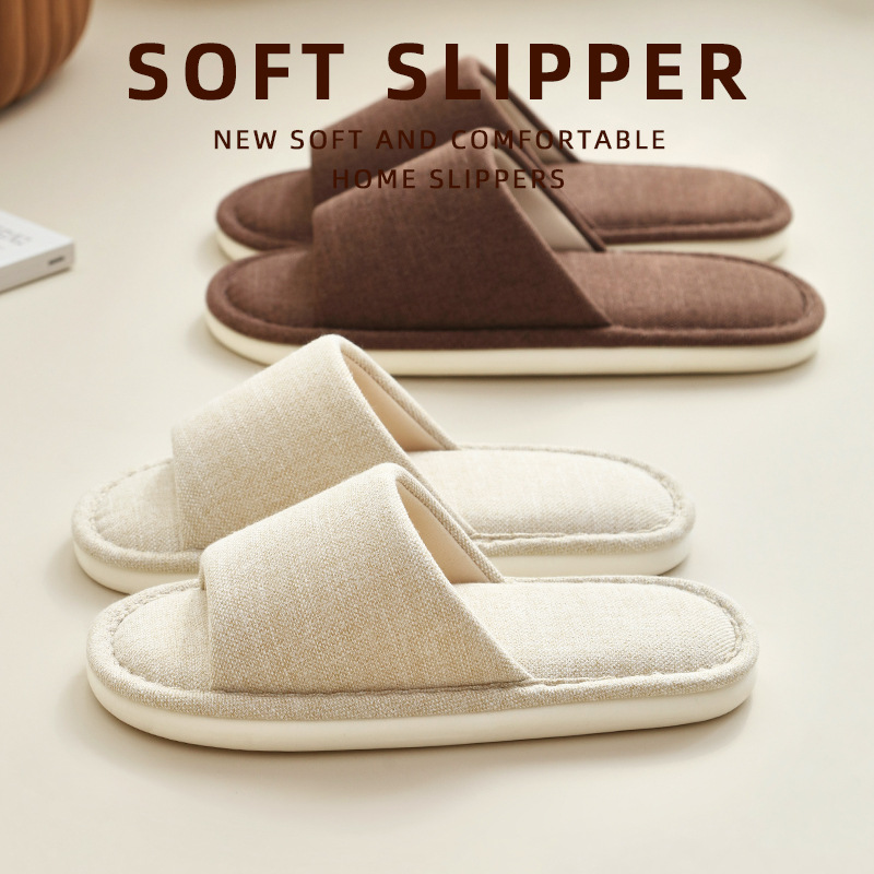 Japanese-style unprinted cotton and linen slippers women's home spring indoor wood floor high-grade linen slippers for guests in four seasons