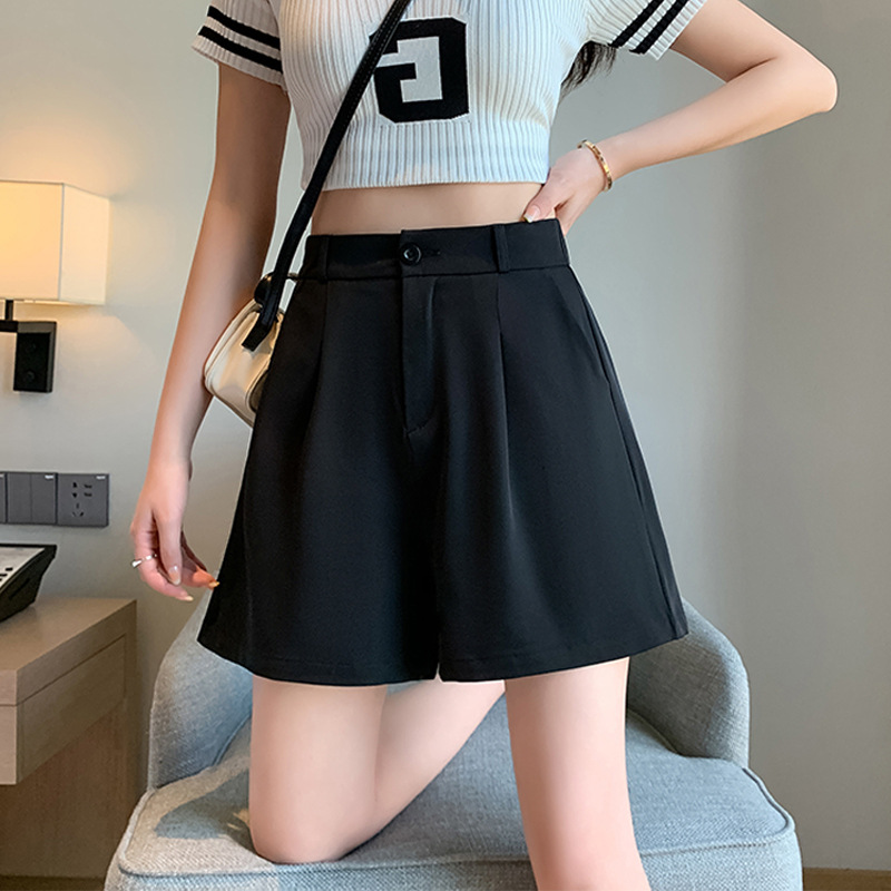 Suit Shorts Women's Summer Thin 2022 New Style Small High-Waisted Loose A-Line Slimming Look Black 5-Point Mid-Pants