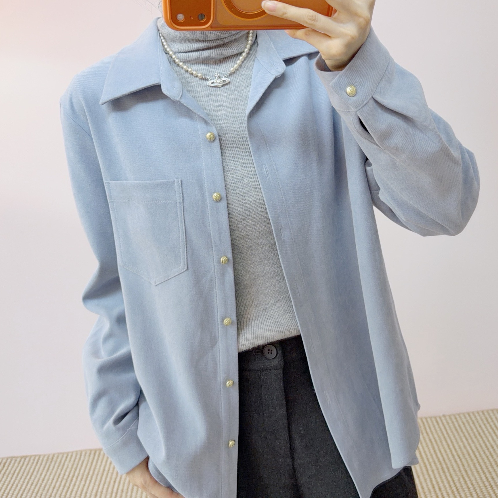 2026 Early Spring Brand Boutique Fashion Stylish Commuter Solid Color Versatile Cardigan Simple Long-Sleeve Shirt 908