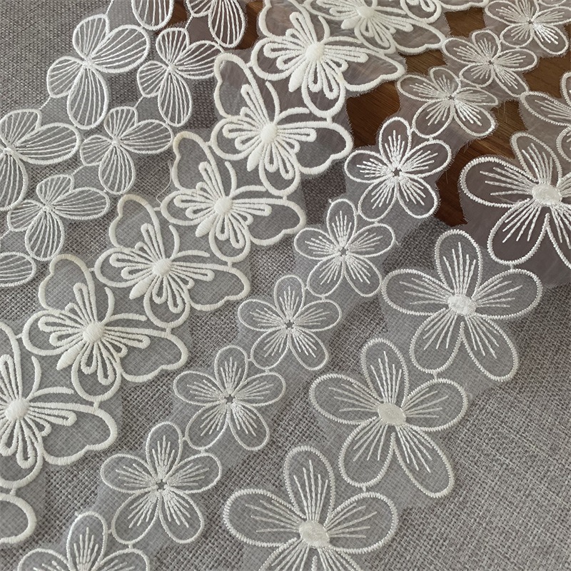 Mesh flower collection embroidery lace strip women's clothing children's clothing accessories lace accessories white flower