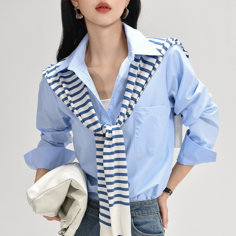 Spring New Style Cotton Blend Lapel Long-Sleeved Shirt for Women, Professional Cardigan, Solid Color, Loose Single-Breasted Casual Shirt
