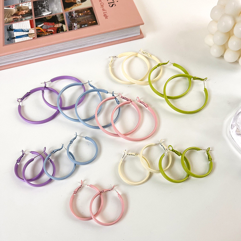 Korean-style Metal Spray Paint Hoop Earrings Fluorescent Color Distinctive Big Ear Ring Harajuku Style Fashionable Earrings