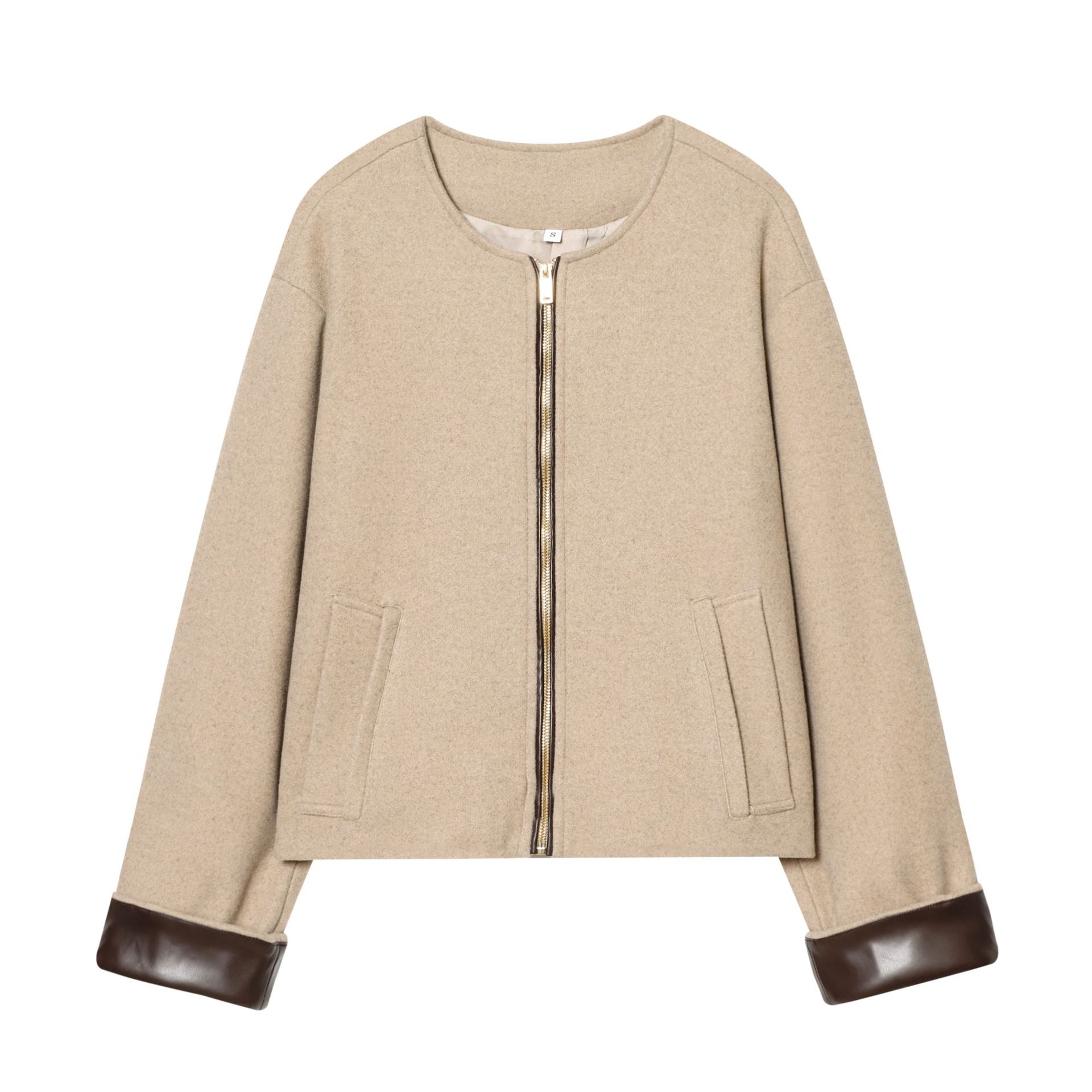 Foreign Trade Wholesale Spring New Style European and American Style Leather-Effect Layered Bomber Jacket 3046220